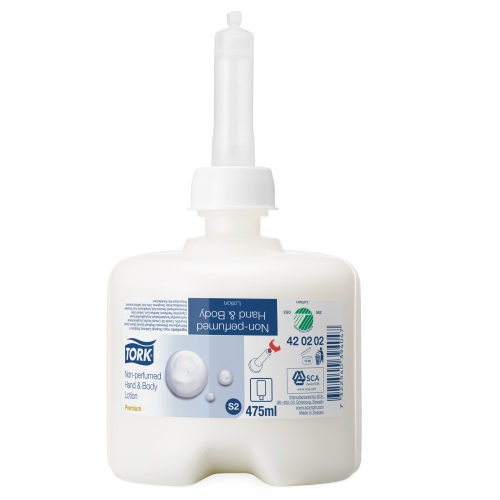 Tork Premium Lotion Hand & Body Dry and Sensitive Skin (S2), 8 x 475 ml product foto Front View L