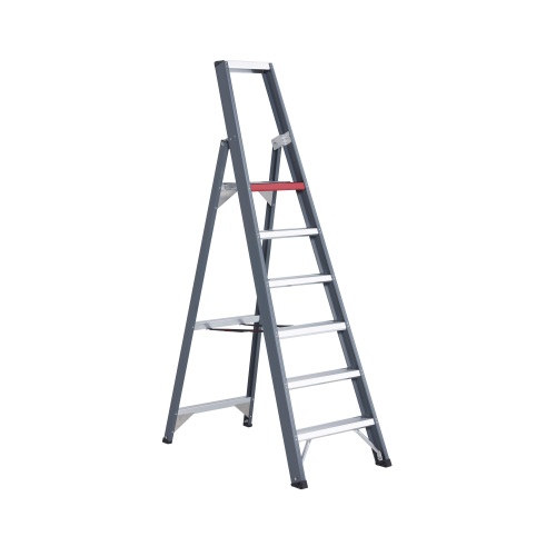 Aluminium stepladder 6 treden, NEN 2484 product foto Front View L