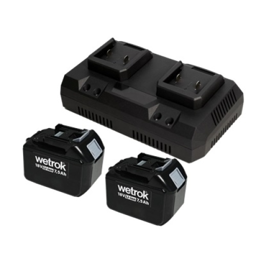 Set 2x batterij 18V/7,5Ah en 1x dubbele lader Portavac BeFree product foto Front View L