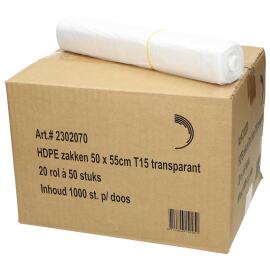 Plastic zak HDPE 50 x 55 cm, 12µ, transparant, 20 l product foto