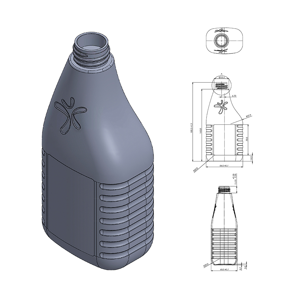 3D Tekeningen van duurzame 500ml flacons